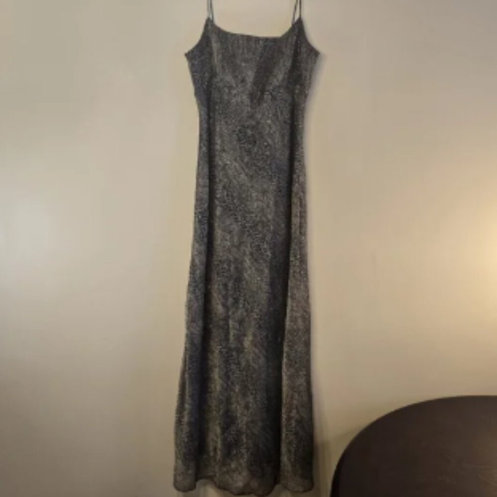 Vtg Y2K Betsey & Adam by Jaslene Snake Print Glittery Formal Maxi Dress Sz S/M